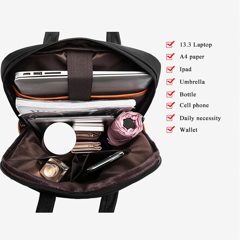 Waterproof Women Business Backpack Fashion Oxford Student School Backpacks 13.4 Inch Laptop Bag Casual Travel Rucksack Mochila